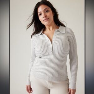 Athleta Women 2X Sweet Bay Henley Sweater Coastal Grey Fitted COOLMAX Wicking